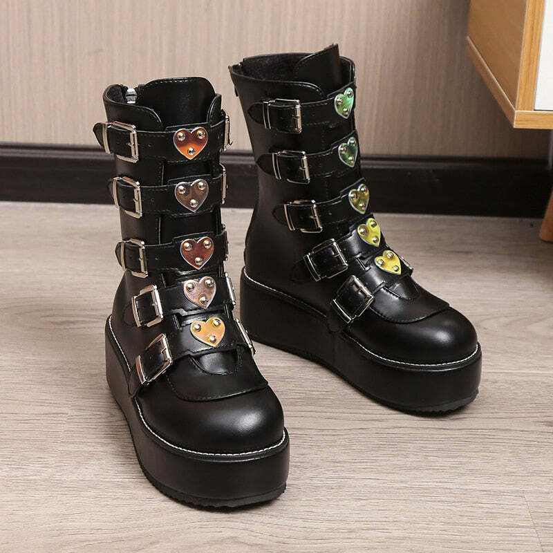 Y2K Grunge Punk Rock Heart Egirl Short Boots - Retro 90s Fashion, Gothic Y2K Style