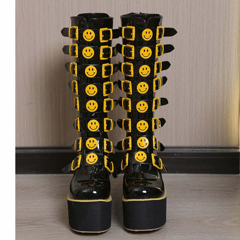 Y2K Grunge Punk Smiley Egirl Boots - Retro 90s Fashion, Summer Outfits, and Club Looks