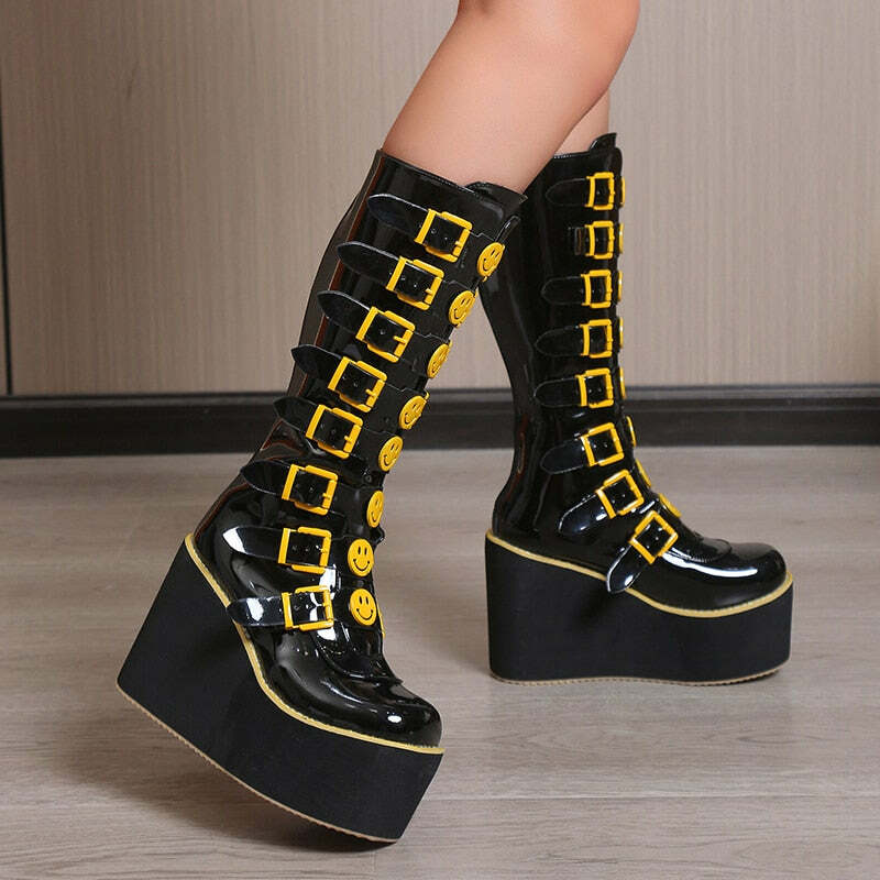Y2K Grunge Punk Smiley Egirl Boots - Retro 90s Fashion, Summer Outfits, and Club Looks