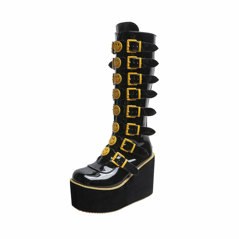 Y2K Grunge Punk Smiley Egirl Boots - Retro 90s Fashion, Summer Outfits, and Club Looks