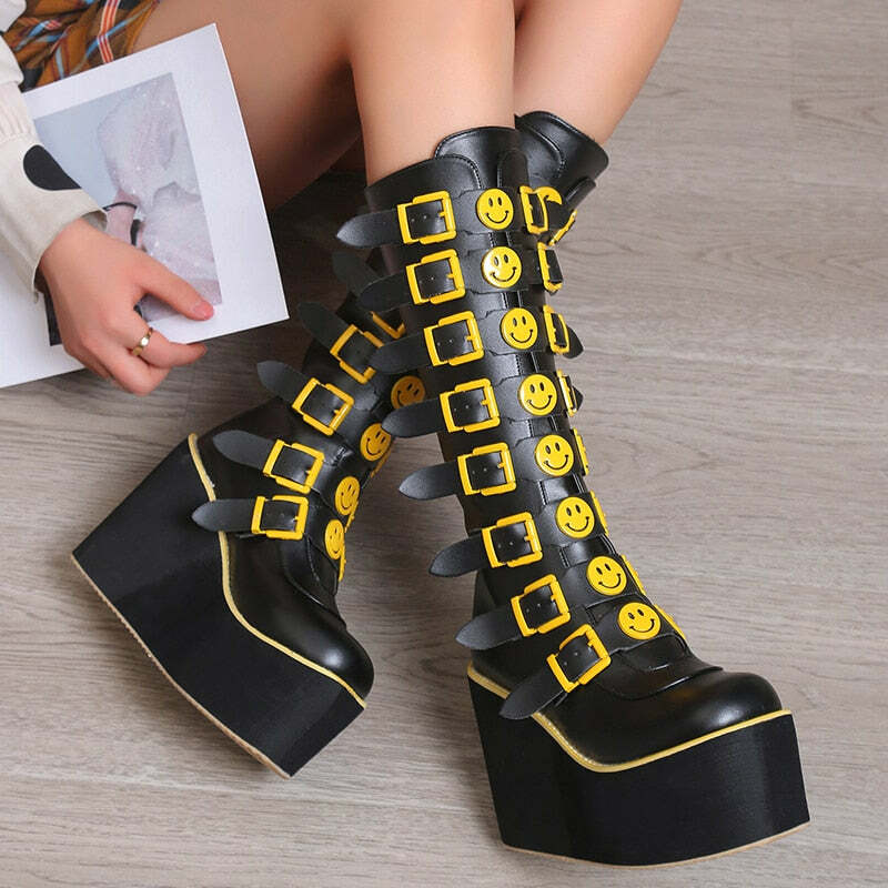 Y2K Grunge Punk Smiley Egirl Boots - Retro 90s Fashion, Summer Outfits, and Club Looks