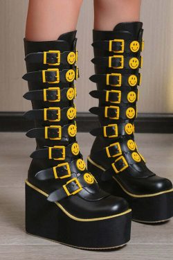 Y2K Grunge Punk Smiley Egirl Boots - Retro 90s Fashion, Summer Outfits, and Club Looks