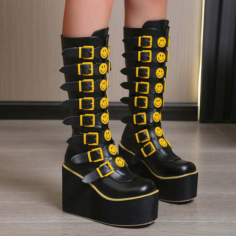Y2K Grunge Punk Smiley Egirl Boots - Retro 90s Fashion, Summer Outfits, and Club Looks