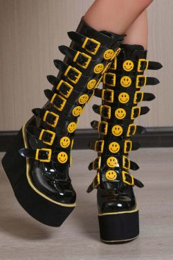 Y2K Grunge Punk Smiley Egirl Boots - Retro 90s Fashion, Summer Outfits, and Club Looks
