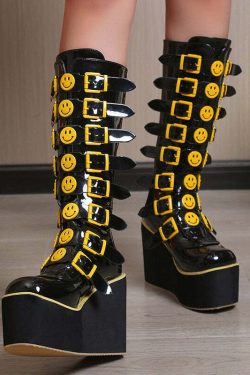 Y2K Grunge Punk Smiley Egirl Boots - Retro 90s Fashion, Summer Outfits, and Club Looks