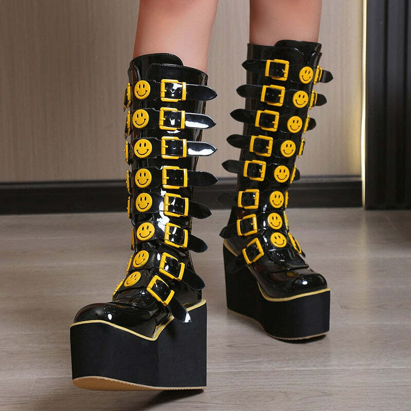 Y2K Grunge Punk Smiley Egirl Boots - Retro 90s Fashion, Summer Outfits, and Club Looks