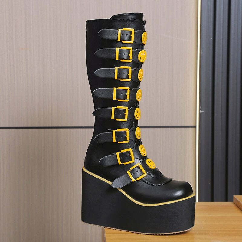 Y2K Grunge Punk Smiley Egirl Boots - Retro 90s Fashion, Summer Outfits, and Club Looks