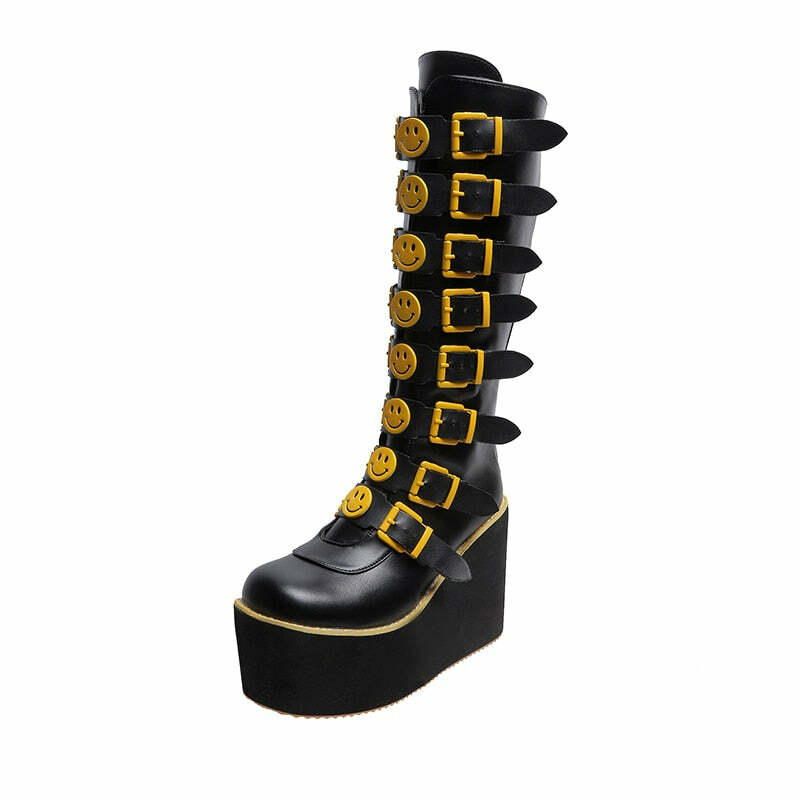 Y2K Grunge Punk Smiley Egirl Boots - Retro 90s Fashion, Summer Outfits, and Club Looks