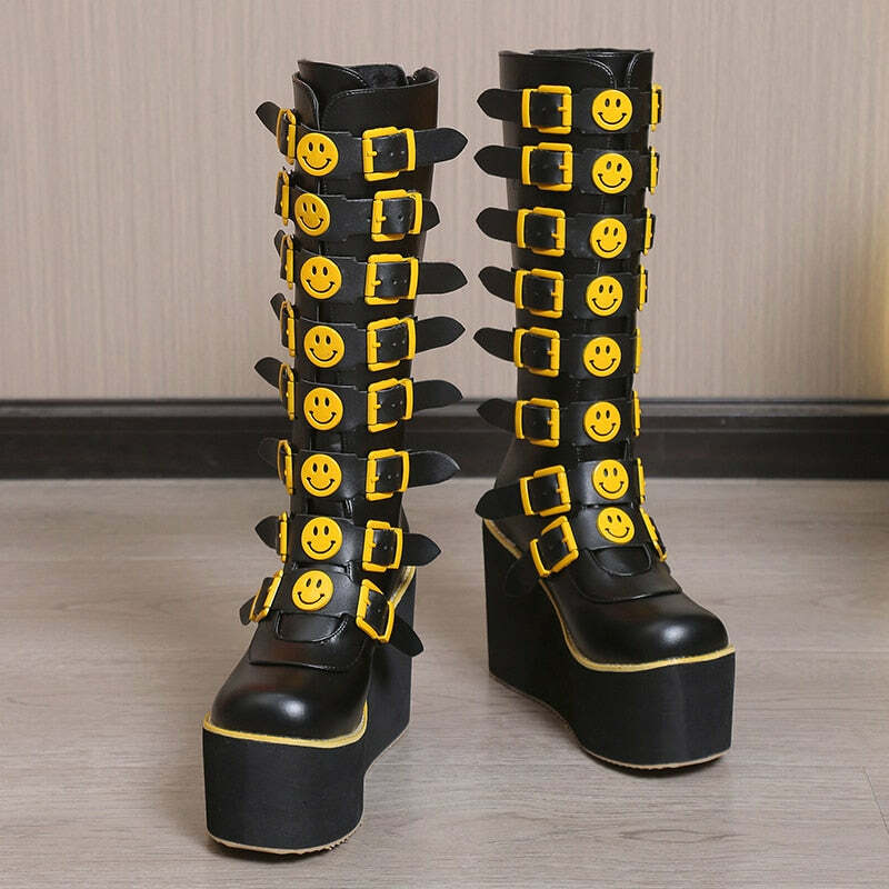 Y2K Grunge Punk Smiley Egirl Boots - Retro 90s Fashion, Summer Outfits, and Club Looks