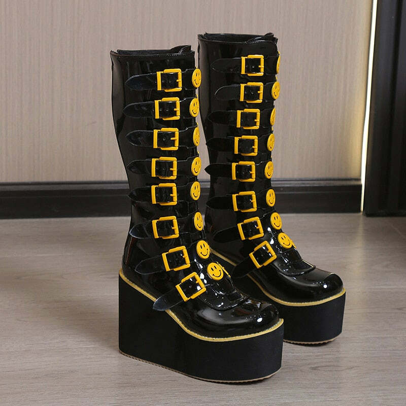 Y2K Grunge Punk Smiley Egirl Boots - Retro 90s Fashion, Summer Outfits, and Club Looks