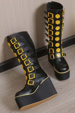 Y2K Grunge Punk Smiley Egirl Boots - Retro 90s Fashion, Summer Outfits, and Club Looks