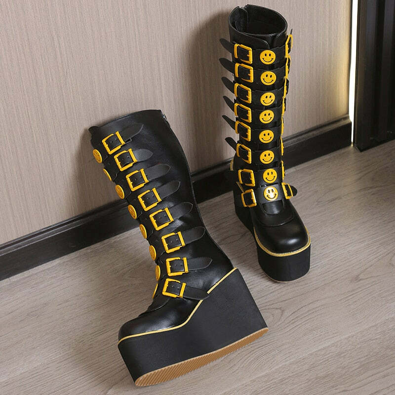 Y2K Grunge Punk Smiley Egirl Boots - Retro 90s Fashion, Summer Outfits, and Club Looks