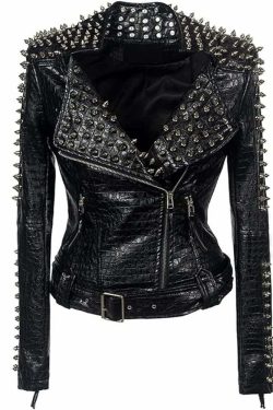 Y2K Grunge Punk Studded Rivet Leather Jacket - Retro 90s Fashion, Y2K Club & Party Outfits