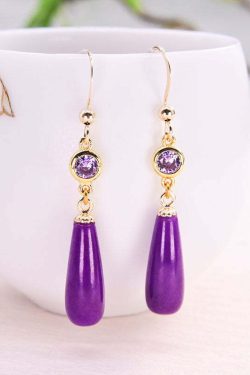 Y2K Grunge Purple 14K Gold Inlaid Mica Crystal Drop Earrings - Retro 90s Fashion Statement