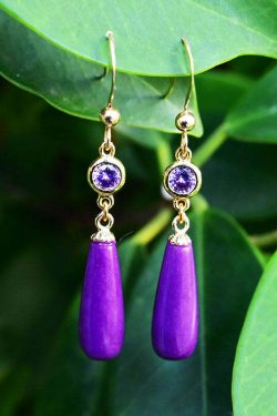 Y2K Grunge Purple 14K Gold Inlaid Mica Crystal Drop Earrings - Retro 90s Fashion Statement
