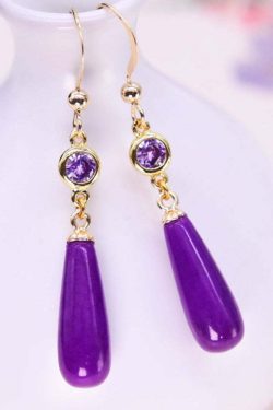 Y2K Grunge Purple 14K Gold Inlaid Mica Crystal Drop Earrings - Retro 90s Fashion Statement