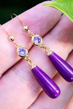 Y2K Grunge Purple 14K Gold Inlaid Mica Crystal Drop Earrings - Retro 90s Fashion Statement