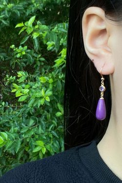 Y2K Grunge Purple 14K Gold Inlaid Mica Crystal Drop Earrings - Retro 90s Fashion Statement