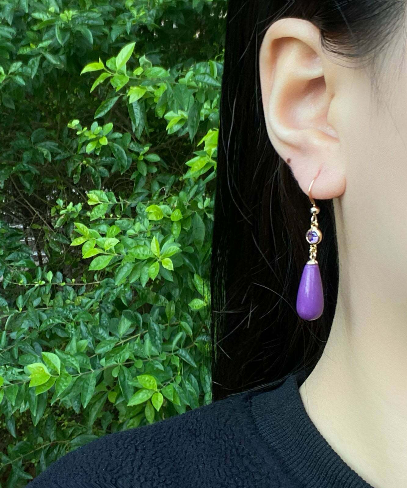 Y2K Grunge Purple 14K Gold Inlaid Mica Crystal Drop Earrings - Retro 90s Fashion Statement