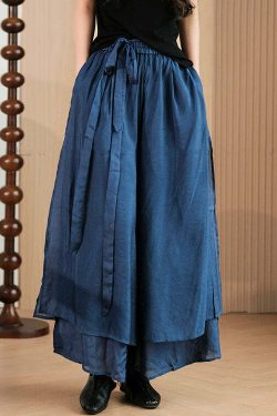 Y2K Grunge Purple Silk Wide Leg Pants with Pockets & Lace-Up Elastic Waist - Summer Retro Style