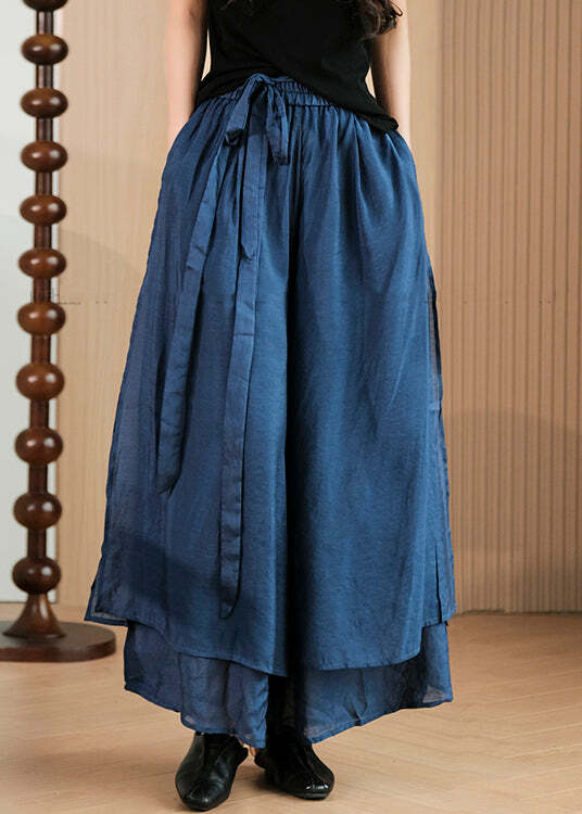 Y2K Grunge Purple Silk Wide Leg Pants with Pockets & Lace-Up Elastic Waist - Summer Retro Style