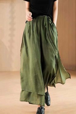Y2K Grunge Purple Silk Wide Leg Pants with Pockets & Lace-Up Elastic Waist - Summer Retro Style