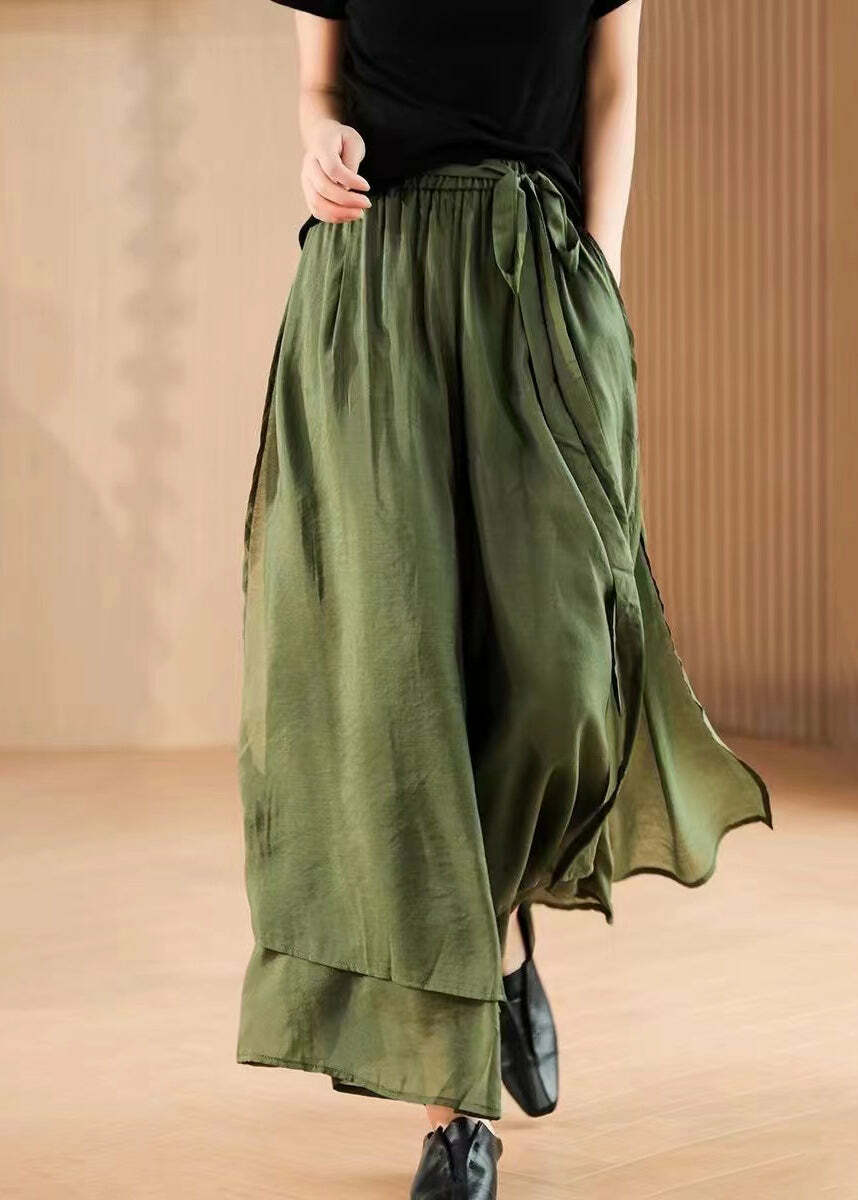 Y2K Grunge Purple Silk Wide Leg Pants with Pockets & Lace-Up Elastic Waist - Summer Retro Style