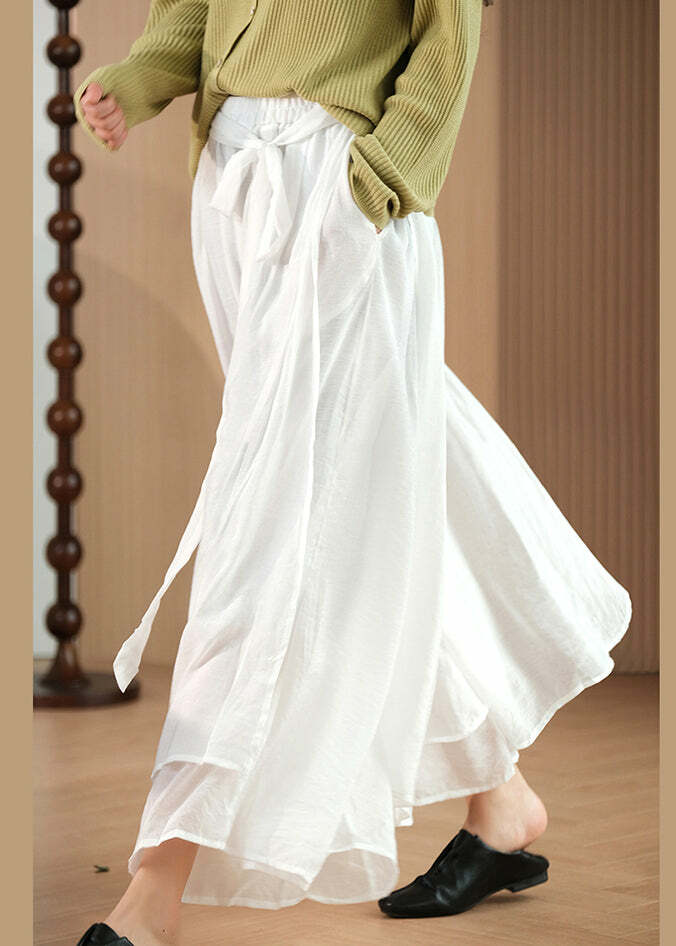 Y2K Grunge Purple Silk Wide Leg Pants with Pockets & Lace-Up Elastic Waist - Summer Retro Style