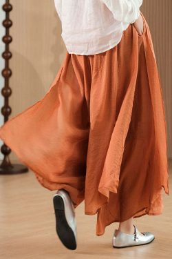 Y2K Grunge Purple Silk Wide Leg Pants with Pockets & Lace-Up Elastic Waist - Summer Retro Style