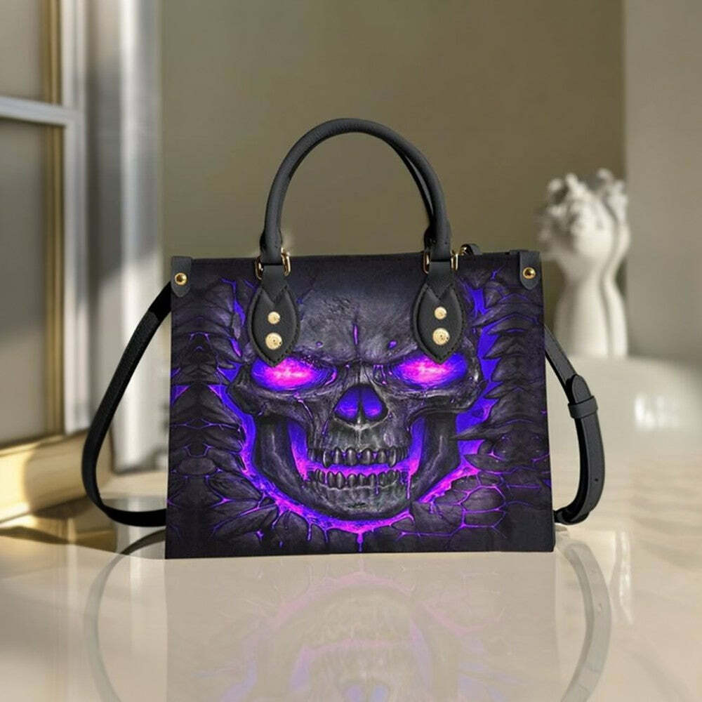 Y2K Grunge Purple Skull Lava Leather Handbag - Retro 90s Goth Fashion, Y2K Party Outfit