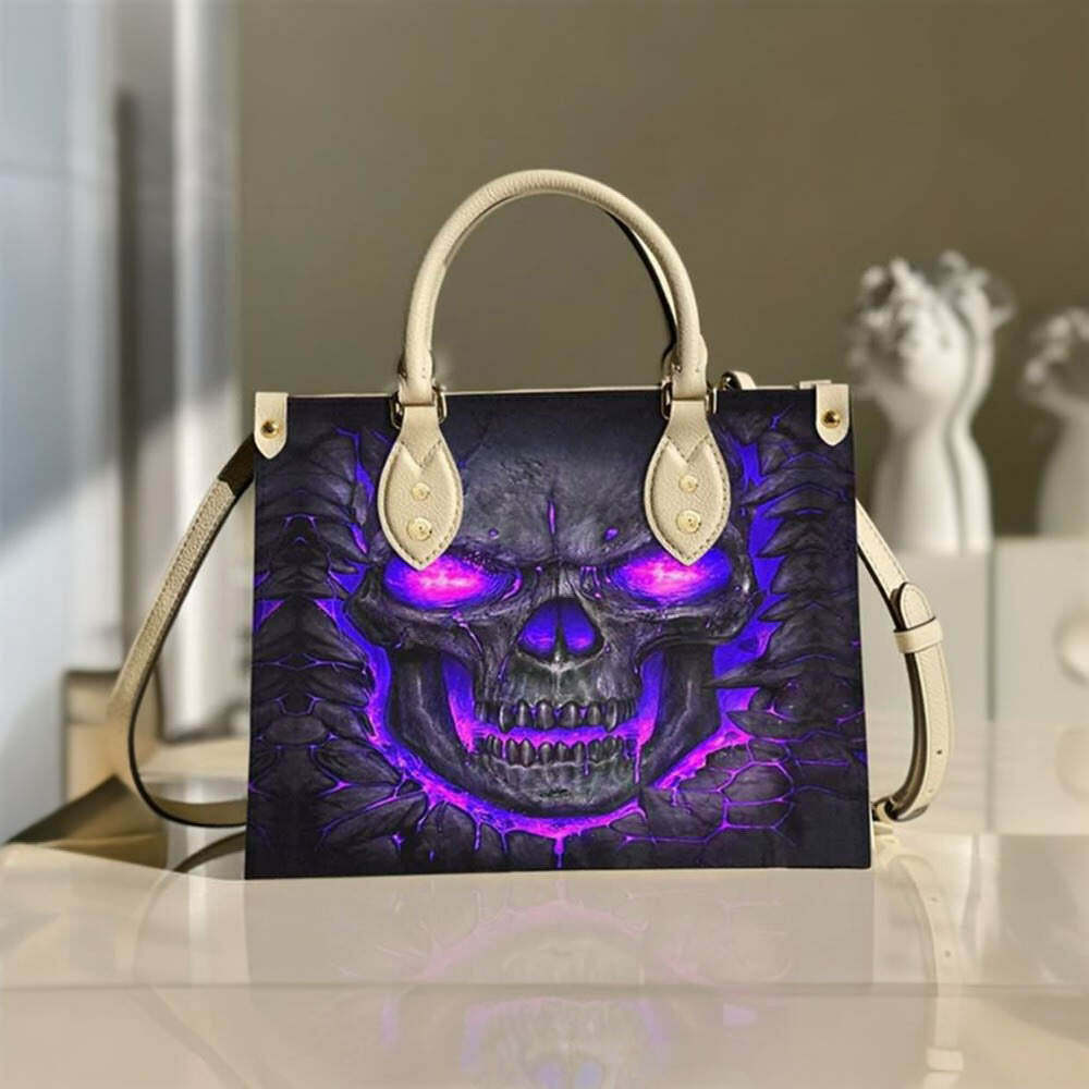 Y2K Grunge Purple Skull Lava Leather Handbag - Retro 90s Goth Fashion, Y2K Party Outfit