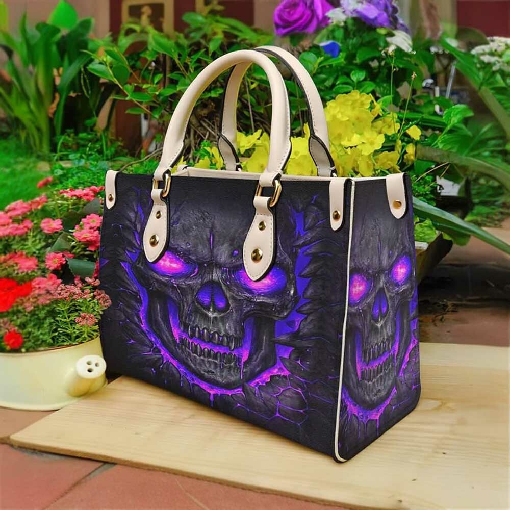 Y2K Grunge Purple Skull Lava Leather Handbag - Retro 90s Goth Fashion, Y2K Party Outfit