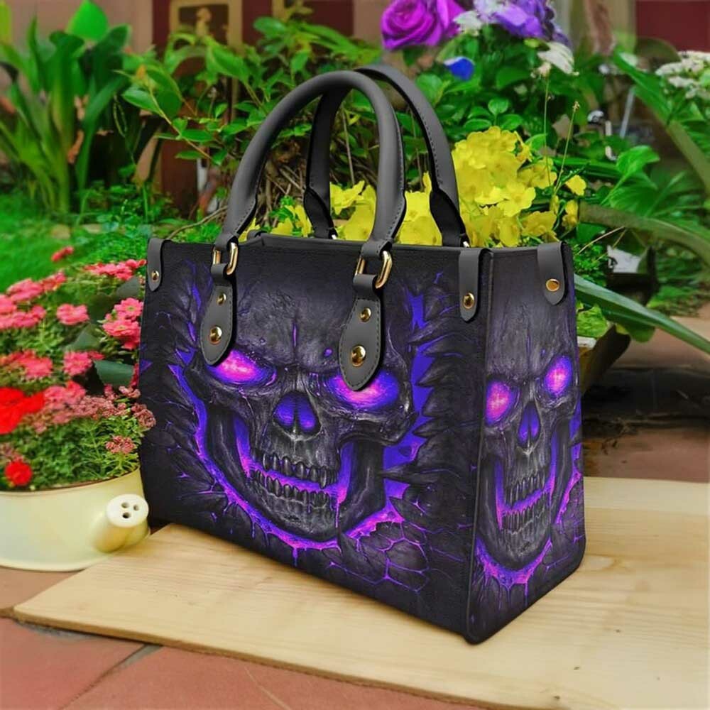 Y2K Grunge Purple Skull Lava Leather Handbag - Retro 90s Goth Fashion, Y2K Party Outfit
