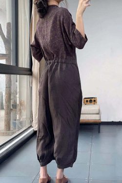 Y2K Grunge Purple V Neck Lace Up Patchwork Cotton Jumpsuit - Retro 90s Summer Outfit