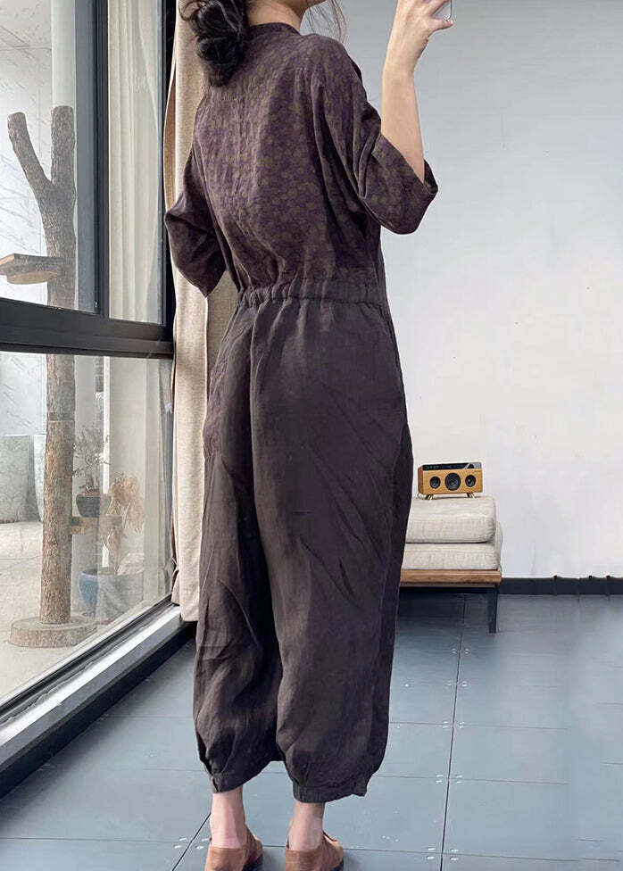Y2K Grunge Purple V Neck Lace Up Patchwork Cotton Jumpsuit - Retro 90s Summer Outfit