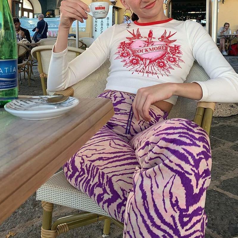 Y2K Grunge Purple Zebra Pants - Retro 90s Fashion, Summer Outfits, and Club Party Looks