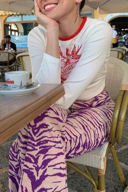 Y2K Grunge Purple Zebra Pants - Retro 90s Fashion, Summer Outfits, and Club Party Looks
