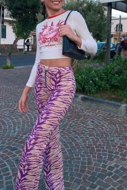 Y2K Grunge Purple Zebra Pants - Retro 90s Fashion, Summer Outfits, and Club Party Looks
