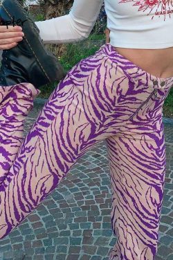 Y2K Grunge Purple Zebra Pants - Retro 90s Fashion, Summer Outfits, and Club Party Looks