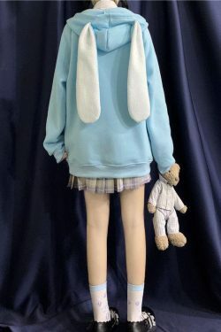 Y2K Grunge Rabbit Hoodie - 90s Fashion, Retro Style, Pastel Goth, Y2K Summer Outfits