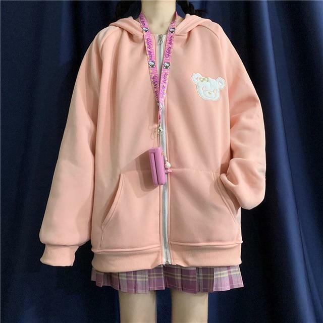 Y2K Grunge Rabbit Hoodie - 90s Fashion, Retro Style, Pastel Goth, Y2K Summer Outfits