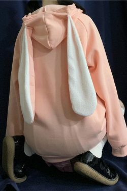 Y2K Grunge Rabbit Hoodie - 90s Fashion, Retro Style, Pastel Goth, Y2K Summer Outfits