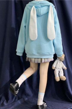 Y2K Grunge Rabbit Hoodie - 90s Fashion, Retro Style, Pastel Goth, Y2K Summer Outfits