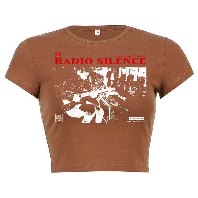 Y2K Grunge Radio Silence Crop Top - 90s Retro Summer Outfit, Pastel Goth, Y2K Party Fashion
