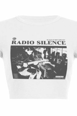 Y2K Grunge Radio Silence Crop Top - 90s Retro Summer Outfit, Pastel Goth, Y2K Party Fashion