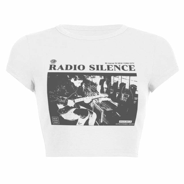 Y2K Grunge Radio Silence Crop Top - 90s Retro Summer Outfit, Pastel Goth, Y2K Party Fashion