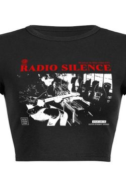 Y2K Grunge Radio Silence Crop Top - 90s Retro Summer Outfit, Pastel Goth, Y2K Party Fashion