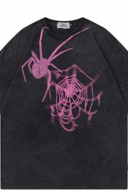 Y2K Grunge Radioactive Spider Tee - 90s Fashion, Retro Style, Y2K Summer & Party Outfits