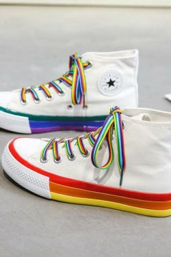 Y2K Grunge Rainbow Sneakers - Retro 90s Hip Hop, Pastel Goth, Summer Y2K Fashion