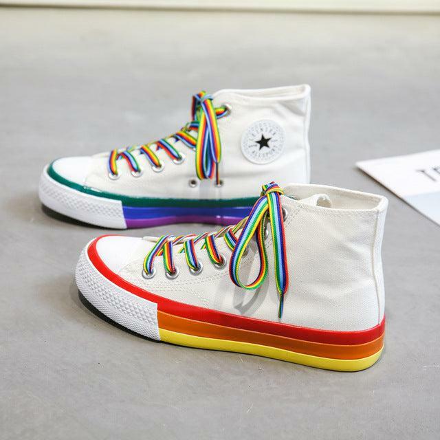 Y2K Grunge Rainbow Sneakers - Retro 90s Hip Hop, Pastel Goth, Summer Y2K Fashion